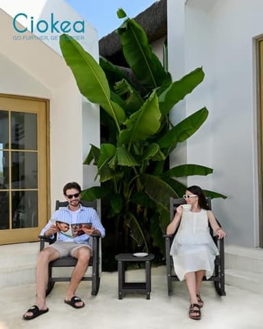 Oversized Rocking Chair Outdoor, HDPE Poly Rocking Chair, All Weather Porch Rocker for Deck Patio Balcony, 380lbs, Black - Image 2