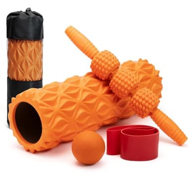 5 in1 Foam Roller Set, Trigger Point Foam Roller, Massage Roller Stick, Massage Ball, Resistance Band for Deep Muscle Massage Pilates Yoga,Fitness Exercise for Whole Body (Pure Orange) - Image 9