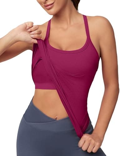 MathCat Workout Tank Tops for Women with Built in Bra, Sleeveless Gym Tops Seamless Racerback Athletic Yoga Shirts Magenta Purple - Image 1