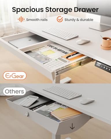 ErGear 44" x 24" Electric Standing Desk with Drawers, Height Adjustable Desk with 4 Preset Heights, Ergonomic Rising Home Office Computer Table with Splice Board, White - Image 4