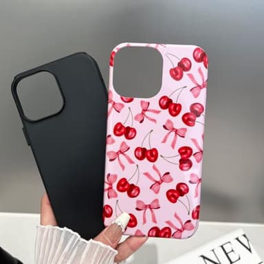 branple Compatible with iPhone 15 Pro Max Case, Cute Pink Cherry Bow Pattern with Shockproof Slim Soft TPU and Hard PC Protective Cover for Women Designed for iPhone 15 Pro Max Case, Glossy - Image 2