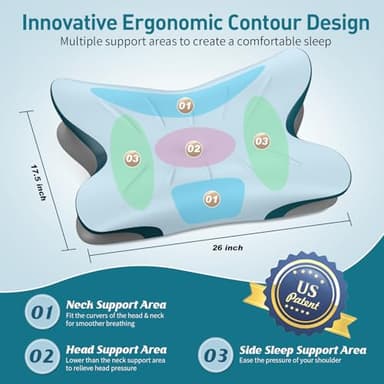 Cervical Pillow for Neck Pain Relief - Ergonomic Neck Pillow for Sleeping Contour Memory Foam Pillows with Cooling Pillowcase, Orthopedic Bed Pillow for Side Back Stomach Sleepers - Image 4