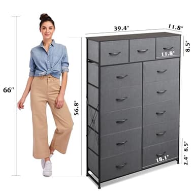 WLIVE Storage Organizer Unit with 13 Fabric Bins, Storage Drawers Organizer with Steel Frame, Tall Storage Tower Organizaton for Living Room, Hallway, Office, Dark Grey - Image 3