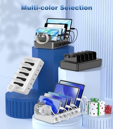 CREATIVE DESIGN 50W Fast Charging Station, 6 Port Apple Charging Station for Multiple Devices Compatible with iPhone,iPad, Tablet,Kindle ect,with 6 Short Cables and Apple Watch Holder（Space Gray） - Image 7