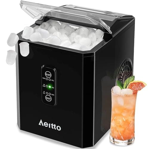 Aeitto Ice Makers Countertop, 9 Ice Cubes Release in 6 Mins, 26Lbs/24H, 2 Sizes of Bullet Ice Machine,Self-Cleaning Portable Ice Maker with Ice Scoop and Basket for Home Kitchen Office RV Bar, Black - Image 1