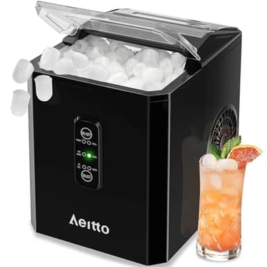 Aeitto Ice Makers Countertop, 9 Ice Cubes Release in 6 Mins, 26Lbs/24H, 2 Sizes of Bullet Ice Machine,Self-Cleaning Portable Ice Maker with Ice Scoop and Basket for Home Kitchen Office RV Bar, Black - Image 1