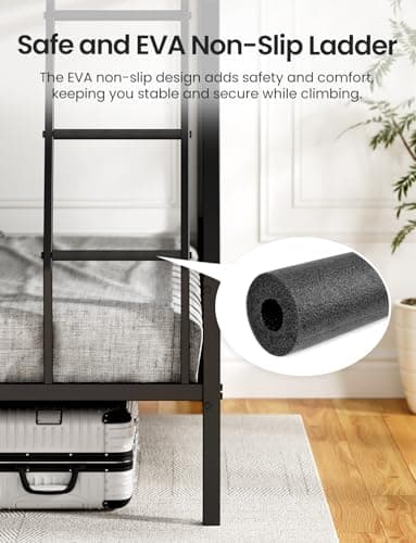 Feetice Full XL Over Queen Bunk Bed, Heavy Duty Metal Bunk Bed with EVA Anti-Slip Ladder & Full-Length Guardrails, Noise-Free Queen Bunk Bed Frame for Adults, Teens, Black - Image 5