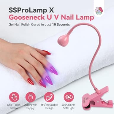 SAVILAND Gooseneck U V Lamp for Gel Nails: 2025 Pink LED U V Nail Gel Lamp 10s Flash Cure Light Gel Nail Tips Lamp with Desk Clip for Gel Nail Polish Mini Nail Dryer for Manicure Gel Light - Image 2