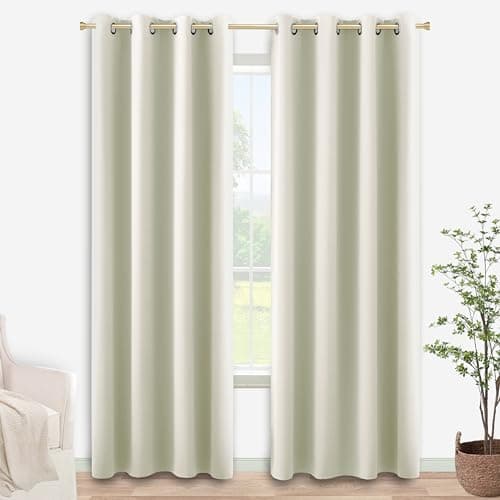 KOUFALL 95 Inch Curtains 2 Panel Set for Living Room,Grommet 60-70% Blackout Room Darkening Thermal Window Treatments Floor Length Drapes for Bedroom,Off White Ivory Cream - Image 1