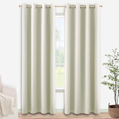 KOUFALL 95 Inch Curtains 2 Panel Set for Living Room,Grommet 60-70% Blackout Room Darkening Thermal Window Treatments Floor Length Drapes for Bedroom,Off White Ivory Cream - Image 1