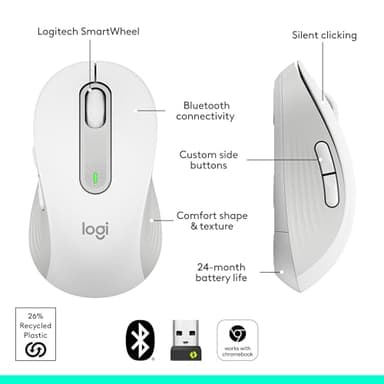 Logitech Wireless Mouse Signature M650 - Small to Medium Sized Hands, Right Handed, 2-Year Battery, Silent Clicks, Customizable Buttons, Bluetooth, PC/Mac?Chromebook - Off White - Image 7