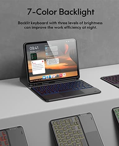 CHESONA for iPad Air 11 Inch Case with Keyboard M3/M2 (2025/2024), 7-Color Backlight, Multi-Touch Trackpad, 2 Wireless Channels, for iPad Pro 11 (4th/3rd/2nd/1st Gen) & iPad Air 5th & 4th Gen, Black - Image 4