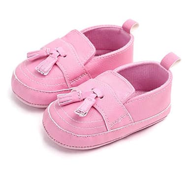 LONSOEN Baby Girls Boys Loafers Prewalker Moccasin Crib Shoes,BAY210 Pink 12-18 Months Infant - Image 3