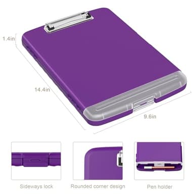 Piasoenc Clipboard with Storage, 8.5 x 11 Organization Box with Pen Holder and A4 Legal Paper Folder, Folio & Side-Opening, Low Profile Clip,for Nurses,Teachers, Size 14 x 9.6 x 1.2 in, Deep Purple - Image 3