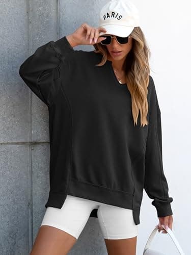 ANRABESS Women's Oversized Sweatshirts Long Sleeve Tunic Shirts V Neck Loose Pullover Tops 2025 Trendy Fall Teen Girls Outfit Black X-Large - Image 6
