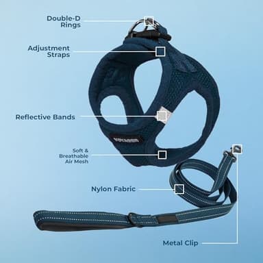 Voyager Step-in Air All Weather Mesh Harness and Reflective Dog 5 ft Leash Combo with Neoprene Handle, for Small, Medium and Large Breed Puppies by Best Pet Supplies - Set (Blue), S - Image 3