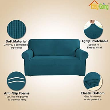 Easy-Going Stretch Oversized Sofa Slipcover 1-Piece Sofa Cover Furniture Protector Couch Soft with Elastic Bottom for Kids, Polyester Spandex Jacquard Fabric Small Checks Peacock Blue - Image 3