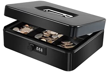 KYODOLED Large Cash Box with Combination Lock Safe Metal Money Box with Money Tray for Security Lock Box 9.84"x 7.87"x 3.54" Black - Image 9