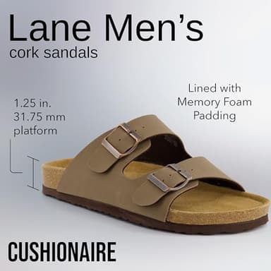 CUSHIONAIRE Lane Cork Footbed Mens Sandals, Adjustable Buckle Comfort Slides for Men, Genuine Leather Insole Summer Sandals Men Footwear, BROWN 11 - Image 2