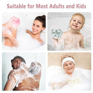 Rnoafmu Shower Loofah Bath Sponge, 60G Loofah Exfoliating Body Scrubber, 4 Color Mesh Shower Pouf Balls for Body Wash (Ice Cream) - Image 6