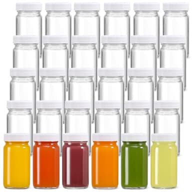 30 Pack 2 oz Glass Shot Bottles w/ White Lids & 30 Labels - Small Clear Jar for Ginger, Wellness Shot, Juice, Sample, Whiskey - Travel Essentials Mini Bottles - Wide Mouth, Leakproof, Dishwasher Safe - Image 7