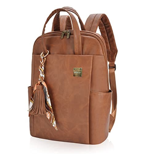 Laptop Backpack for Women Slim Travel - Laptop Bag Computer Case Fit up to 15.6-inch Notebook Lightweight Medium Size Purse for Work Bookbag Water-resistant Business Fashion Stylish PU Leather Brown - Image 1