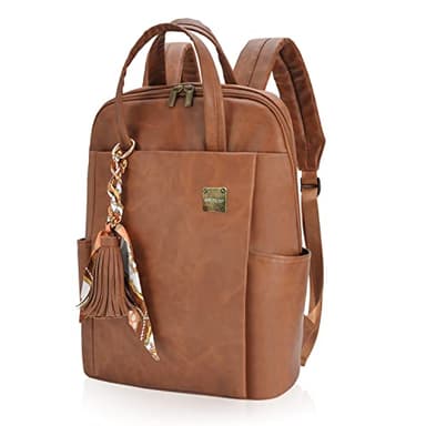 Laptop Backpack for Women Slim Travel - Laptop Bag Computer Case Fit up to 15.6-inch Notebook Lightweight Medium Size Purse for Work Bookbag Water-resistant Business Fashion Stylish PU Leather Brown - Image 1