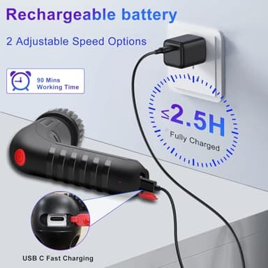 NOLYTH Electric Scrubber for Cleaning Bathroom: Cordless Spin Brush for Shower Tub Tile Floor - 2 Speed 8 Replaceable Heads IPX7 Waterproof 90 Mins Working Time - Ergonomic Design for Arthritis - Image 6