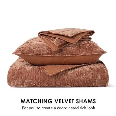 EVERGRACE Luxury Velvet Quilt Queen Size, Ultra Soft Wave Crushed Velvet Bedding Set, Lightweight Quilted Comforter Set for All Season, Oversized Bedspread Coverlet with 2 Shams, Burnt Orange - Image 8
