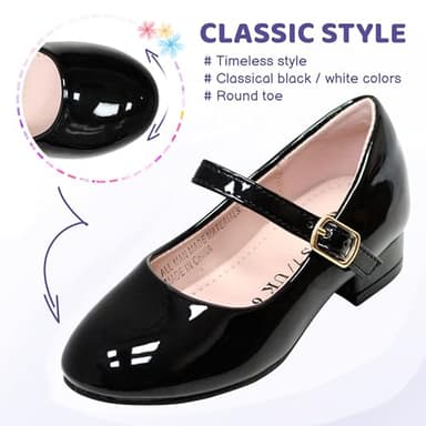 Girls Mary Jane Dress Shoes - Low Heel Princess Hook and Loop Dance Flats for Party, Wedding - Black Toddler Size 10 - Image 2