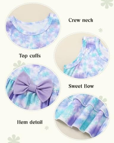 YUEMION Toddler Girl Clothes, 2Pcs Baby Girl Summer Outfits Sleeveless Bow Knot Tank Shirts Tops + Shorts Clothing Sets(Tie-dye pattern + Light purple, 2-3T) - Image 7