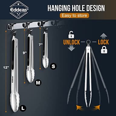 Tongs For Cooking - Heat Resistant 600 Degrees Stainless Steel Kitchen Tong,Heavy Duty Metal Locking Tongs - Perfect for Food,Salad and BBQ set of 3 (7",9" and 12") Dishwasher - Image 7