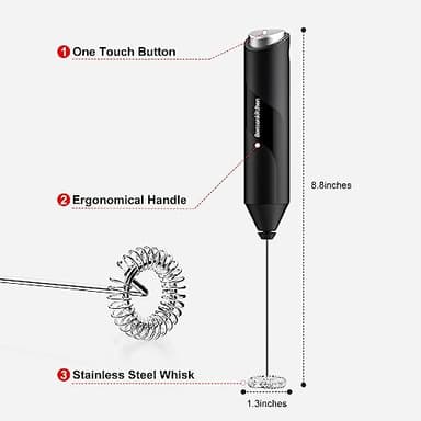 Bonsenkitchen Powerful Milk Frother for Coffee, Fast Handheld Drink Mixer with Stainless Steel Whisk, Battery Operated Hand Frother Stirrer Wand-Black - Image 6