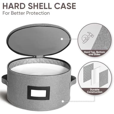 BALEINE China Storage Containers, Sturdy Quilted Wine Glass Storage, Plate Organizer with Carry Handles, Moving Boxes for Dishes, Cups, Mugs and Stemware (Plate Mug Combo, Hard Shell Grey) - Image 3