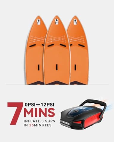 ZFOX 50PSI Paddle Board Pump, Portable Electric SUP Pump with Auto-Shutoff & Cooling Fan – Smart Inflation for Paddle Board, 9 Nozzles, HD LCD Display, 12V DC (Red-V) - Image 3