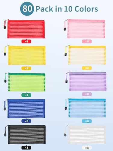 JARLINK 80 Pack Mesh Zipper Pouch, Pouch Bulk in 10 Colors, Multipurpose Storage Bags for Organizing Makeup Essentials, Travel Accessories, Office, School and Teacher Supplies - Image 4