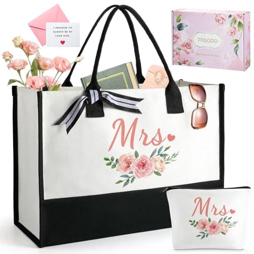 TRSODD Birthday Gifts for Women Wife Wedding Gifts for Her Sister Friends Bridesmaid Bridal Shower Tote Bag and Makeup Bag Set - Image 1