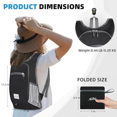 Xgunion Small Travel Backpack - Lightweight & Foldable, 10L Capacity, Packable & Camping Hiking Daypack for Women & Men (Black) - Image 2