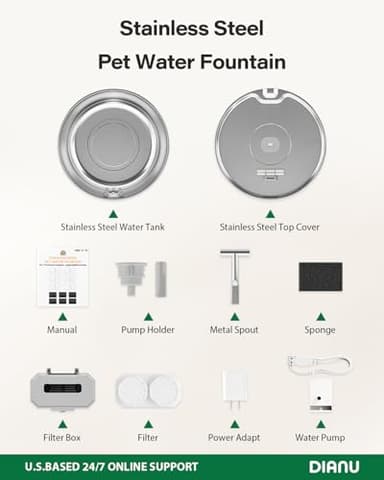 Cat Water Fountain Stainless Steel - 3.2L/108oz Pet Water Fountain for Cats Indoor - Automatic Pet Watering Dispenser (4 Filters) - Image 9