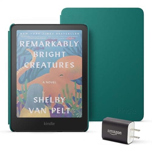 Introducing Amazon Kindle Colorsoft Essentials Bundle including Kindle Colorsoft (16 GB) – With color display - Black, Plant-Based Leather Cover-Jade and Power Adapter
