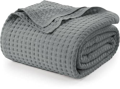 Utopia Bedding Cool Grey 100% Cotton Waffle Blanket 300 GSM [Twin - 90x72 Inch] Soft Lightweight Breathable Bed Blanket for All Season - Image 1