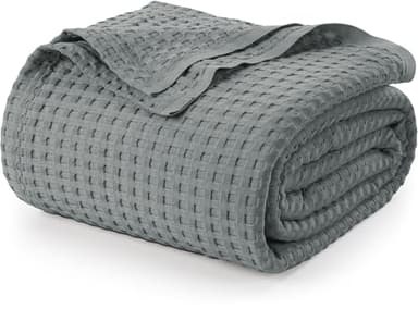 Utopia Bedding Cool Grey 100% Cotton Waffle Blanket 300 GSM [Twin - 90x72 Inch] Soft Lightweight Breathable Bed Blanket for All Season - Image 1