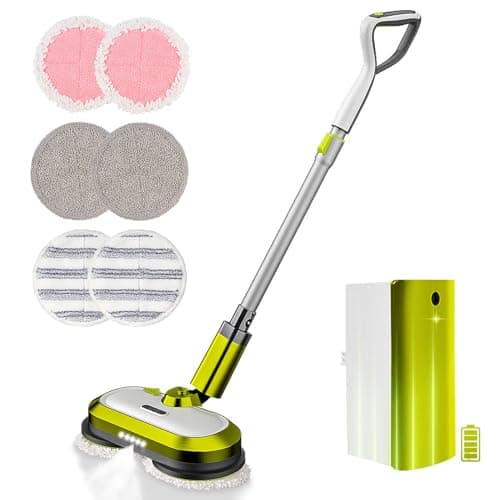 Cordless Electric Mop, Electric Spin Mop with LED Headlight and Water Spray, Up to 60 mins Powerful Floor Cleaner with 300ml Water Tank, Polisher for Hardwood, Tile Floors, Quiet Cleaning & Waxing - Image 1