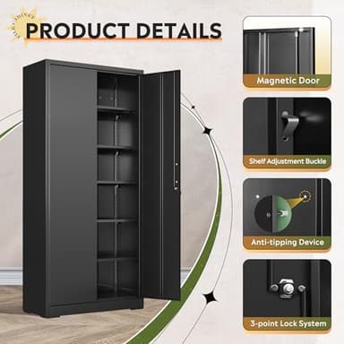 DEVAISE Metal Garage Storage Cabinet with 2 Doors and 5 Adjustable Shelves, 71'' Black Lockable Steel File Cabinet for Garage, Home, Office, Shool, Gym - Image 6