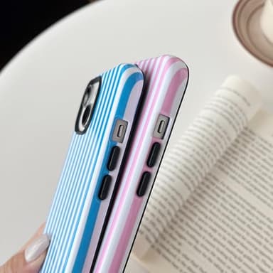 Longlayss Compatible with iPhone 13/14 Case Cute Aesthetic Striped Phone Case for Women Girl Shockproof Slim TPU and Hard PC Protective Cover (Pink) - Image 4