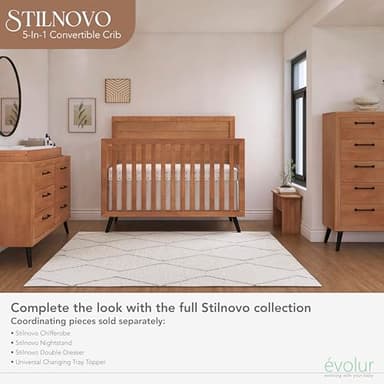 Evolur Stilnovo Mid Century 4-in-1 Convertible Crib in Sugarcane, Greenguard Gold Certified, 3 Mattress Height Settings, Modern Nursery, Wooden Furniture - Image 6