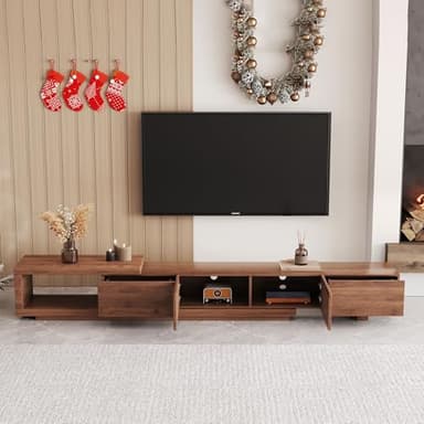NessCarsti Mid Century Modern TV Stand for 75+ Inch TVs, Extendable Media Console (78"-103") with Ample Storage - Sleek Walnut Entertainment Center for Living Room - Image 4