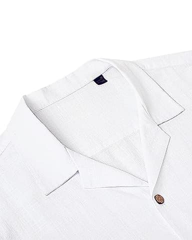 Alimens & Gentle Linen Shirts for Men Camp Short Sleeve Button Down Shirts Cotton Summer Beach Cuban Shirts Vacation Hawaiian Shirts White - Image 3