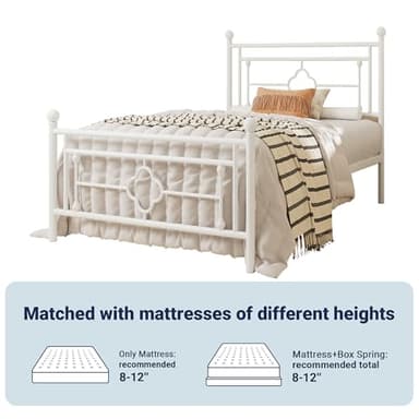 Allewie Twin Size Metal Platform Bed Frame with Victorian Vintage Headboard and Footboard/Mattress Foundation/Under Bed Storage/No Box Spring Needed/Noise-Free/Easy Assembly, White - Image 7
