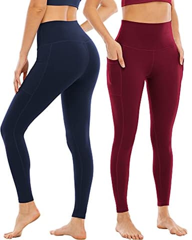 YOUNGCHARM 4 Pack Leggings with Pockets for Women,High Waist Tummy Control Workout Yoga Pants ArmyGreenDGrayNavyBurgundy-S - Image 2